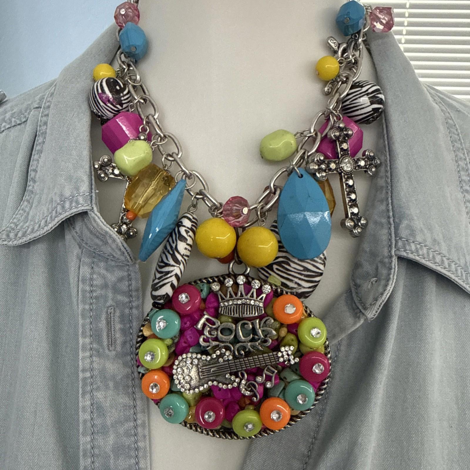 Nwt Chunky Cowgirl Multicolored Bead Necklace Removable Pendant